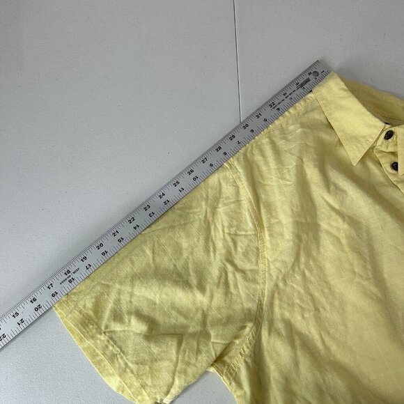 Via Europa Mens Shirt XXL Yellow Textured Short Sleeve Button Front Resort Wear - Picture 4 of 11